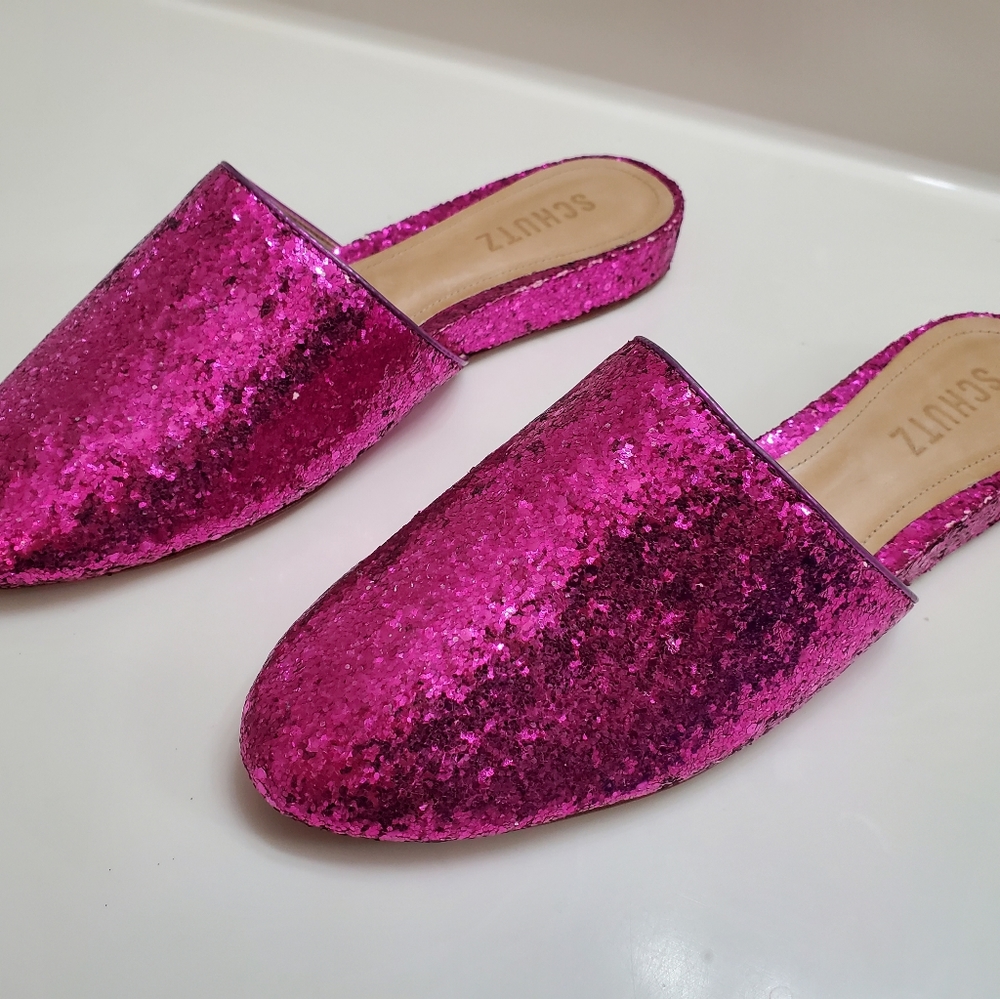 SCHUTZ 'Sulenya' Pink Glitter Mules (7B) - Picture 4 of 9